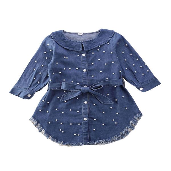 New Toddler Kid Baby Girl Blue Denim Jeans Camiseta de manga larga Vestido Abrigo Ropa Q0716