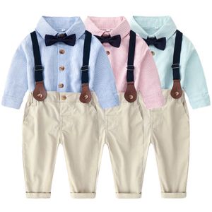 Nieuwe Peuter Kids Baby Jongens Bowtie Gentleman T-shirt Tops Jarretel Pants 2 stks Set Baby Meisjes Kleding Sets Kinderkleding 202 G1023