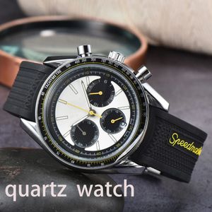 Nuevo reloj de lujo de diseñador Omeg para hombre, relojes cronógrafo con esfera de tres ojos Vintage de cuarzo, relojes clásicos para hombre