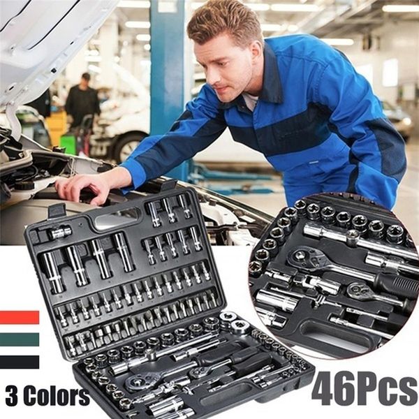 Nouveaux outils professionnels 46pcs Spanner Socket Set 1 4 pouces tournevis à cliquet jeu Kit de réparation de voitures combinaison outil à main 289u