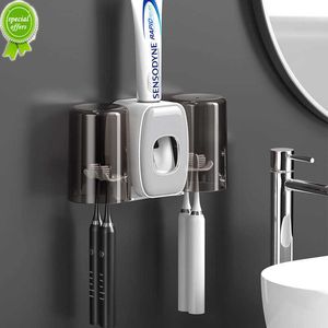 Nuevo soporte para cepillos de dientes con portavasos, dispensador de pasta de dientes, almacenamiento de cepillos de dientes para el hogar, accesorios de baño sin taladrar