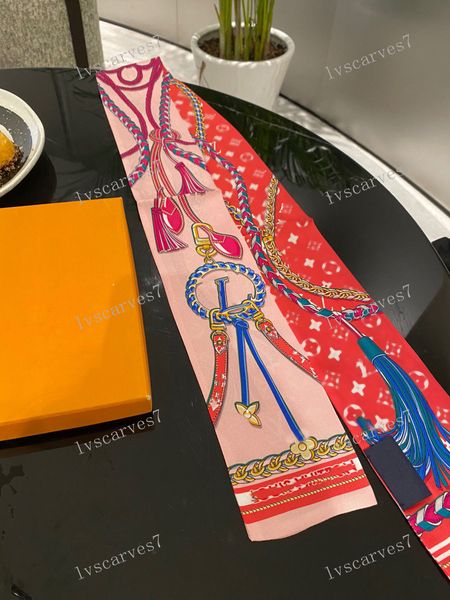 Nouvelle marque Top Brand Fashion Femmes Silk Long Scharpes Designer Imprimer des écharpes florales en soie Femme Girl Gire Long Handle Sac Craquins Ribbon Head Chain 120x8cm