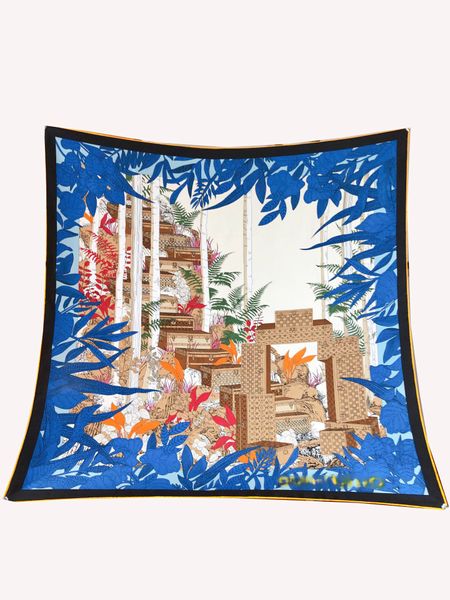 Nouvelle marque supérieure V Foulard Foulard de créateur en soie pour femmes Foulards Bandeau Boîte dure et bois Foulard de luxe et élégant avec motif de fleurs 90 cm