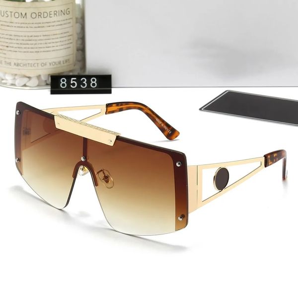 Nouvelles lunettes de soleil design haut pour femmes hommes lunettes de soleil de mode protection UV grande lentille de connexion sans cadre livré avec le boîtier 8538