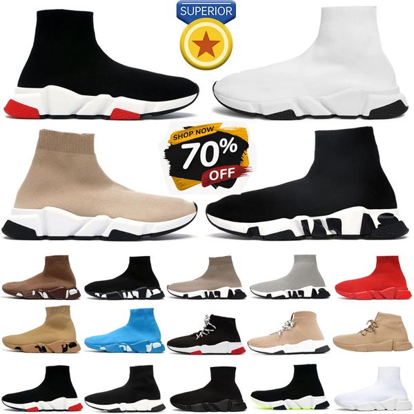 NOUVEAU Top Designer Balensiaga Chaussette Chaussures Graffiti Blanc Noir Rouge Beige Rose Semelle Transparente À Lacets Chaussettes Jaune Fluo Speed Runner Baskets Plateforme Plate-Forme Casual