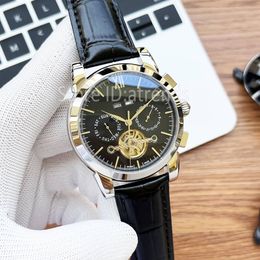 Nieuw topmode automatisch mechanisch zelfopwindend horloge heren zilveren wijzerplaat 41 mm klassieke dag datum tourbillon horloge casual lederen band klok 562 p