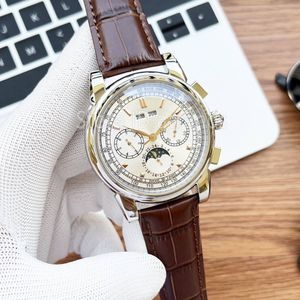 Nieuw topmode automatisch mechanisch zelfopwindend horloge heren zilveren wijzerplaat 41 mm klassiek ontwerp maanfase horloge casual lederen band klok 562N