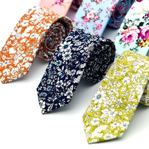 Cravates de marié cravates maigres hommes coton imprimé cravate florale mariage marié cravates de fête