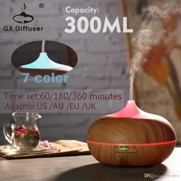 Nieuwe topkwaliteit 300ml aroma etherische olie diffuser houtnerf ultrasone koele mist led-verlichting luchtbevochtiger voor kantoor thuis kamer studie yoga spa