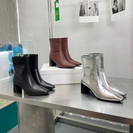 Nuevas botas occidentales de tobillo de calidad superior con cremallera en punta, bloque de tacones gruesos, suela de cuero para grils, diseñador de lujo para mujeres, zapatos de vestir de moda, calzado de fábrica, tamaño 35-40