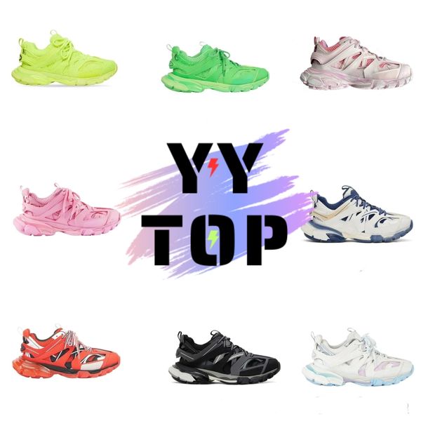 Nuevo diseñador de calidad superior Mujeres de lujo al aire libre Zapatos casuales Track 3.0 Sneaker Iluminado Gomma Entrenador de cuero Nylon Impreso Plataforma Zapatillas de deporte Hombres Luz