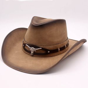 Nuevo sombrero de vaquero de moda de alta calidad, decoración de Metal de piel sintética, ala ancha, gorra occidental para hombres y mujeres