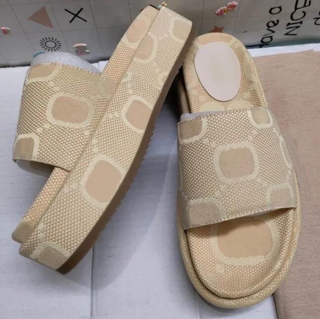 Designer slippers schuift dames zomer strand slipper mode geborduurde canvas platte muilezels glippen op meisjes 60 mm canvas bedekte platform sandalen glijbaan 35-45