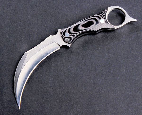 Nuevo cuchillo de garra de Karambit de calidad superior 440C hoja de satén mango de Micarta completo Tang cuchillos tácticos para acampar al aire libre con funda de cuero