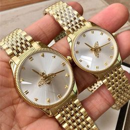 Nieuwe topkwaliteit vrouwen mannen G Timeless Slim Quartz Watch roestvrij staal bijen wijzerpaar Coul Clock 38mm 29 mm