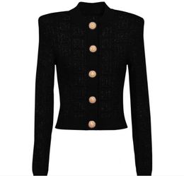 Nuevos cárdigans de diseñador de lujo para mujer de alta calidad Punto ahuecado Suéteres negros con botones Mujer niñas casual slim fit Abrigos de punto con cuello redondo para mujer