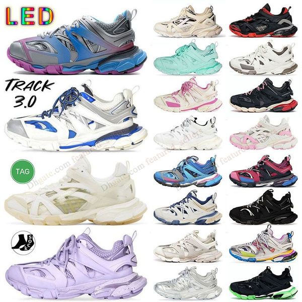 Zapatillas Balencaigas Blenciaga Track 3 Led Zapatos Casuales Tracks 3.0 Blanco Verde Transparente Cristal 17FW Zapatos 【code ：L】 premiata pegasus shox hombre mujer Entrenadores