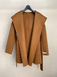 Nuevo toteme Abrigo de cachemira de doble cara de corte holgado con capucha de longitud media Abrigo de lana