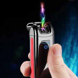 Nieuwe Touch Inductie Elektrische USB-aansteker Buiten Winddicht Pulse Double Arc LED Power Display Vlamloos Herencadeau