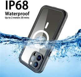 Redpepper magnetisch opladen IP68 Waterdichte kast voor iPhone 15 14 Plus 13 12 11 XS XR Pro Max XR Cover Diving Underwater Swater Outdoor Sport