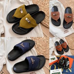 2024 Designer Sandalen H Slippers Beach Classic Flat Sandal Luxe Luxe Lady Leather Leather Flops Men Women 35-44