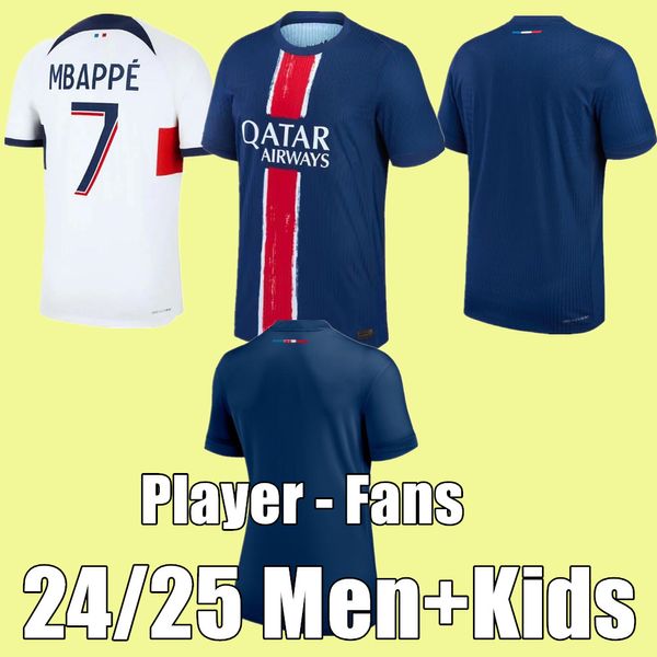 Nouveau 2024 2025 Home Away Mbappe Soccer Jerseys Kid Kit Version Player Training Pre Match Maglia Paris Football Shirt Hakimi Fabian Vititinha O Dembele Football Shirt