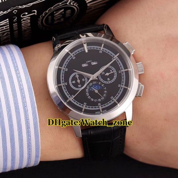 New Traditionnel Perpetual Calendar 5000T 000p Black Diad Lune Phase Automatic Mens Watch Le cuir STRAP GRANTS DE HAUTE QUALITÉE