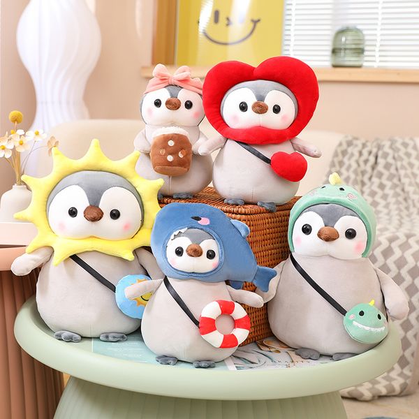 Nouvelle Transformation pingouin poupée en peluche Kawaii dinosaure amour arc baleine tissu poupée enfants canapé poupée décoration de la maison envoyer