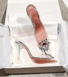 Nouvelle sandales de diamant transparent brillance talons d'orteil de capuchon