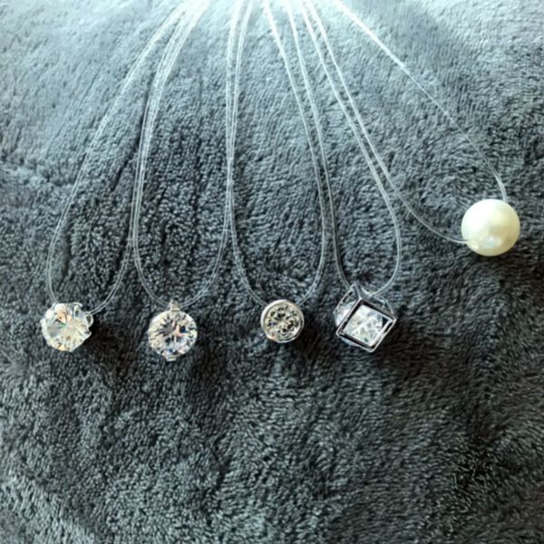 Nouveau collier de ligne de pêche Transparent femmes chaîne Invisible colliers pendentifs strass colliers ras du cou bijoux de mode