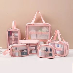 New Transparent Makeup Bag 6-piece Set PVC Toilet Storage Bag Bathroom Swimming Beach Bag 240228