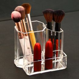 Nueva Caja de almacenaje para brochas de maquillaje multifuncional transparente, tocador de escritorio, caja de almacenamiento de lápiz labial, estante de exhibición para lápiz de cejas, soporte para bolígrafo