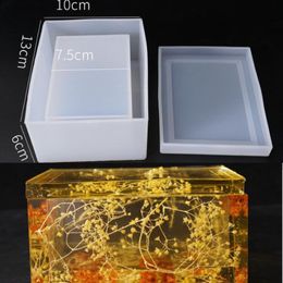 Nuevo molde de silicona transparente flor seca resina artesanía decorativa DIY caja de pañuelos de almacenamiento molde moldes de epoxi para joyería Q1106252b