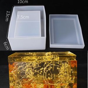 Nuevo molde de silicona transparente flor seca resina artesanía decorativa DIY caja de pañuelos de almacenamiento molde moldes de epoxi para joyería Q1106331S