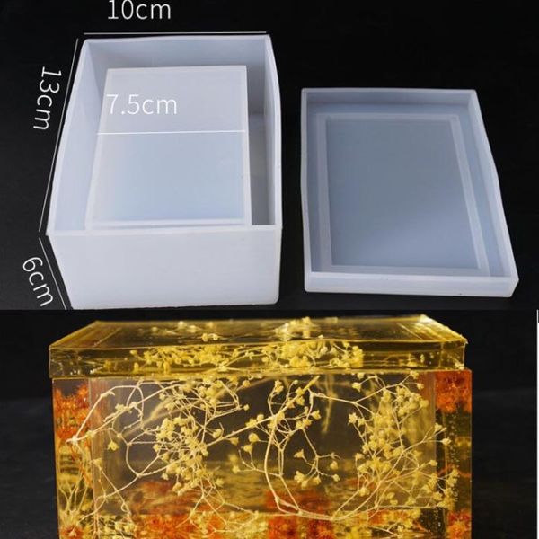 Nuevo molde de silicona transparente Flor seca Resina Artesanía decorativa DIY Caja de pañuelos de almacenamiento Molde Moldes de epoxi para joyería Q1106243j