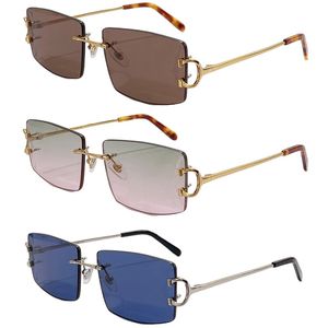 diseñador titanio hombre rectángulo gafas de sol carti gafas mujer moda rectángulo Hombres de negocios Diseño de marca Tonos de verano Lentes de colores Aleación Sin montura Sin marco