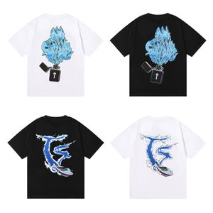 NOUVEAU Trapstar Hommes Briquet Bleu Flamme T-Shirt Hors-bord Spray Imprimer T-shirts Haute Qualité 100% Coton Femmes Lâche Casual Manches Courtes 858