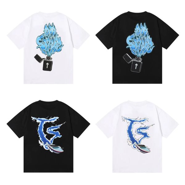 Nuevo trapstar hombre más ligero camiseta de llama azul lancha rápida tintina camisetas de estampado de alta calidad 100% algodón de algodón suelto de manga corta