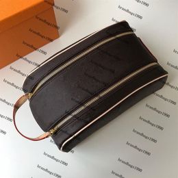 Nouvelle pochette de toilette Travel 28 cm Sac à fermeture éclair double sacs de maquillage sacs Embrayage Femmes en cuir authentique Sacs de cosmétiques imperméables en cuir 475255p