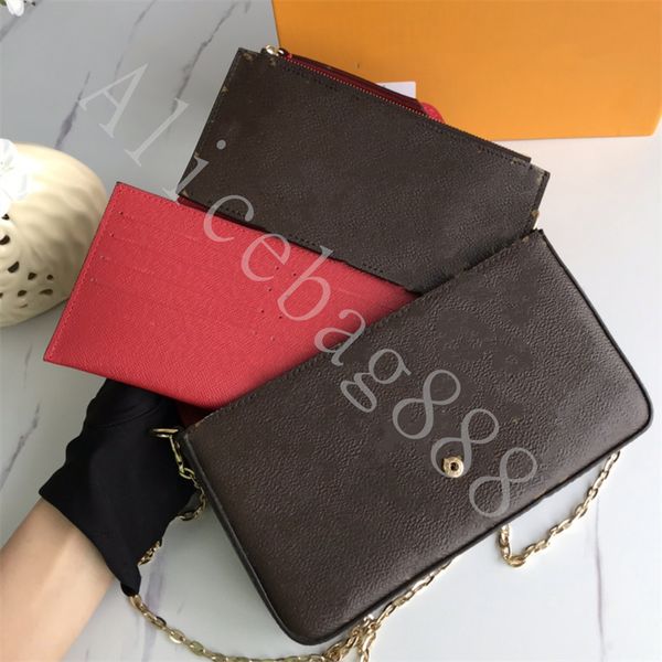 New Trend Brand Bolso de hombro para mujer Chian Bag 3pcs / set Letter Print Leather Top Luxury Cross Body Bags Card Titulares de efectivo Monedero Bolsos con paquete de caja original