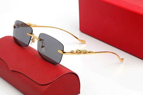 Nueva tendencia Gafas de sol de diseñador Moda Sin marco Metal Leopardo Medio marco Metal que cambia de color Gafas ópticas transparentes Marco de diseño Caja de regalo masculina