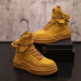 Nouvelle tendance bottes en cuir hommes chaussures décontractées Hip Hop Punk baskets haut Zapatillas Hombre A2