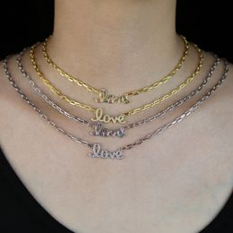 Nieuwe trend link kettingbrief liefde charme hanger ketting voor hiphop dames sieraden met cz verharde groothandel initiële naam sieraden