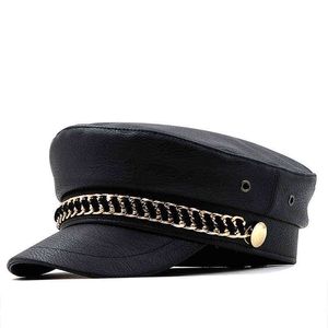 Nouvelle Tendance Chapeaux D'hiver Pour Femmes Style Français Pu Baker 'S Boy Chapeau Nouveau Cool Femmes Casquette De Baseball Noir Visière Chapeau Gorras Chapeau J220722