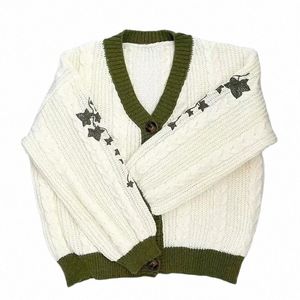 Nouvelle tendance femmes broderie tricoté cardigan décontracté lanterne manches col en v pull automne léger stretch manteau de tricot o8az #