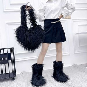 Nouvelle tendance Y2K fille épicée sac coeur de pêche bottes de neige Imitation fourrure plage mouton en peluche ensemble pour femmes Style Cool 230926