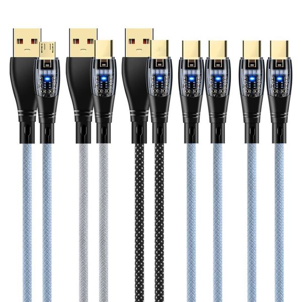 Nueva tendencia Cables creativos Teléfono móvil transparente Carga rápida Tipo C Carga rápida Cable micro USB Tipo-C