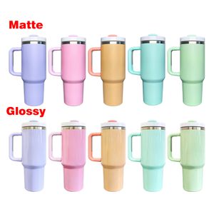 Nouvelle tendance Tasse à café de voyage isolée sous vide mélange de couleurs macaron mat brillant gobelet de 40 oz pour sublimation tasse en acier inoxydable à double paroi avec poignée et paille