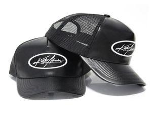 Nouvelles tendances noir personnalisé 5 panneaux en cuir Pu mh casquettes de camionneur chapeaux wholale2659946