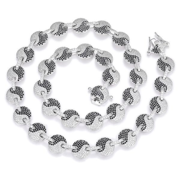 Nueva moda 12mm 18-24 pulgadas chapado en oro CZ Yin-yang Tai Chi cadena collar pulsera joyería para hombres joyería Punk cadenas de moda